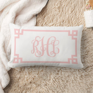 Coussin Rectangle Monogramme à l'écriture grecque rose clair RHL