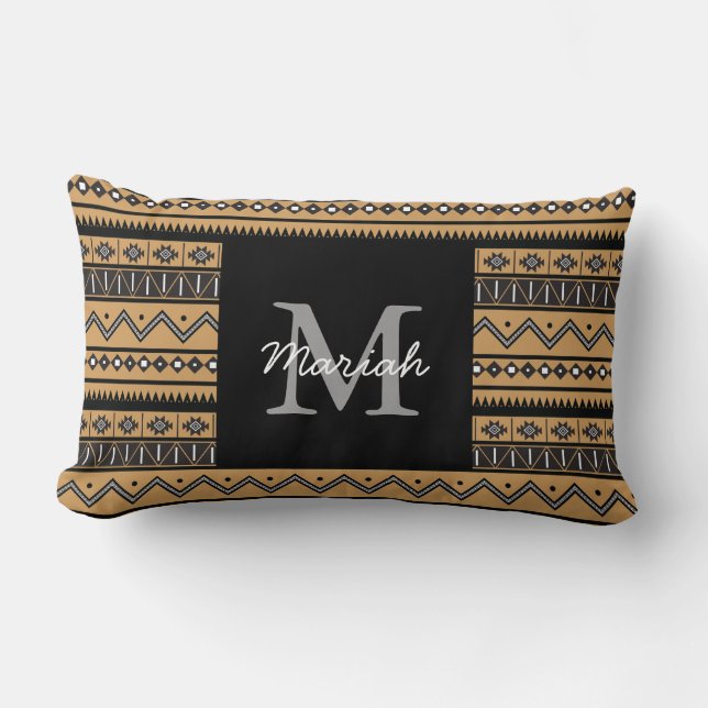 Coussin Rectangle Monogramme à motif aztèque monochromatique (Recto)