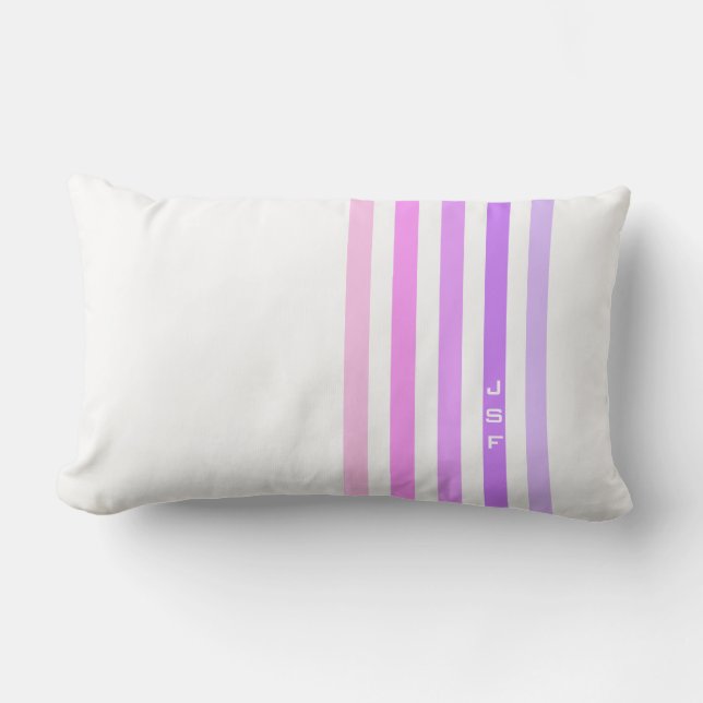 Coussin Rectangle Monogramme à rayures verticales rose et violet (Recto)