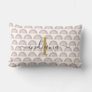 Coussin Rectangle Monogramme Arc-en-ciel Aquarelle Bohème Script