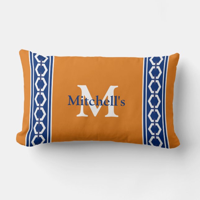 Coussin Rectangle Monogramme avec garniture de chaîne hexagonale mod (Recto)