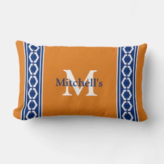 Coussin Rectangle Monogramme avec Hexagon Chain Trim Modern Coastal