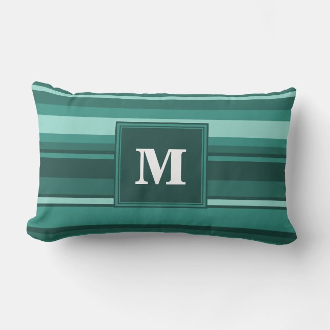 Coussin Rectangle Monogramme bandes turquoises (Recto)