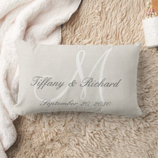 Coussin Rectangle Monogramme blanc Rustique Look Mariage (Couverture)