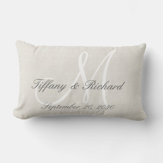 Coussin Rectangle Monogramme blanc Rustique Look Mariage (Recto)