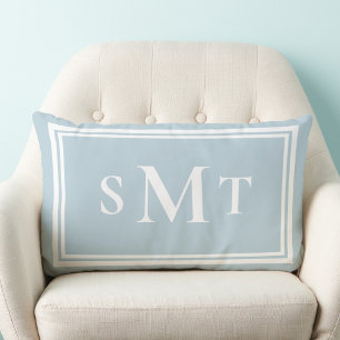 Coussin Rectangle Monogramme bleu clair à trois lettres