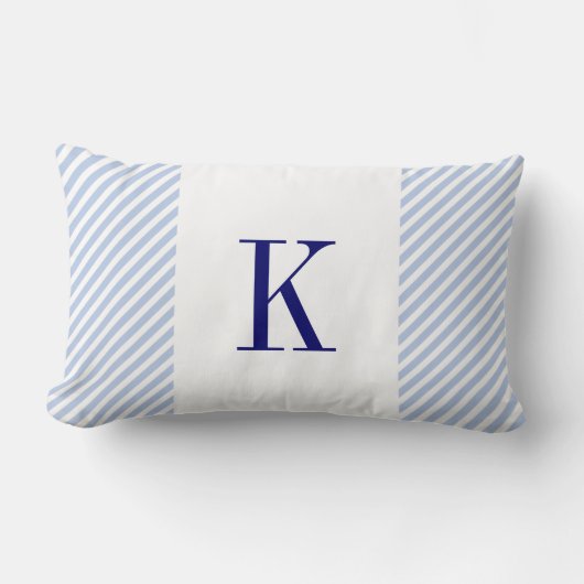 Coussin Rectangle Monogramme bleu-clair de bleu marine de rayures (Recto)