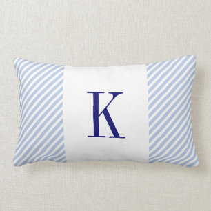Coussin Rectangle Monogramme bleu-clair de bleu marine de rayures