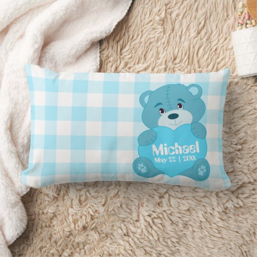 Coussin Rectangle Monogramme bleu personnalisé mignon d'ours de (Couverture)