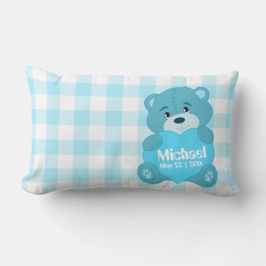 Coussin Rectangle Monogramme bleu personnalisé mignon d'ours de (Recto)