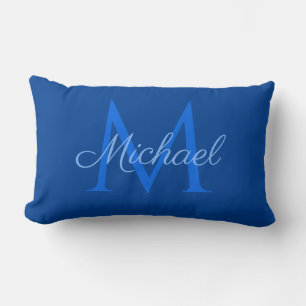 Coussin Rectangle Monogramme bleu profond Lettre initiale Nom Modèle