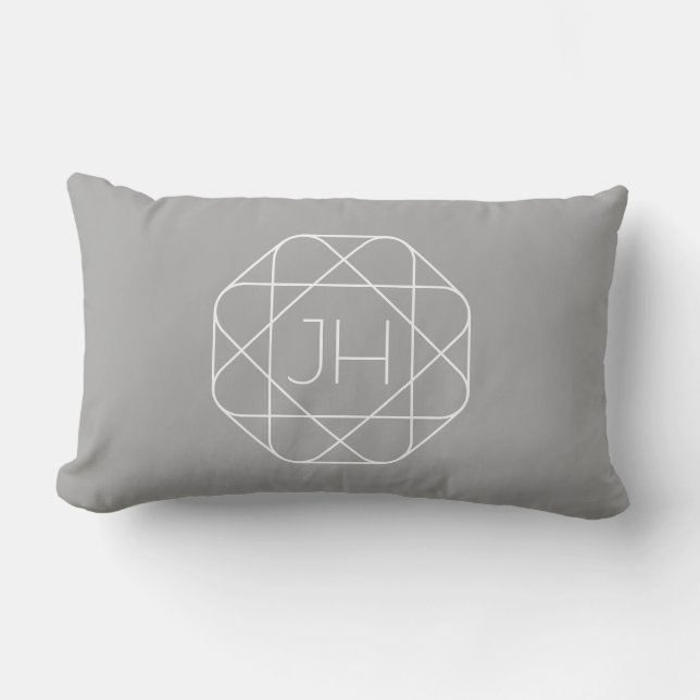 Coussin Rectangle Monogramme Cool, Style de Logo Hip Vibe | Gris & B (Recto)