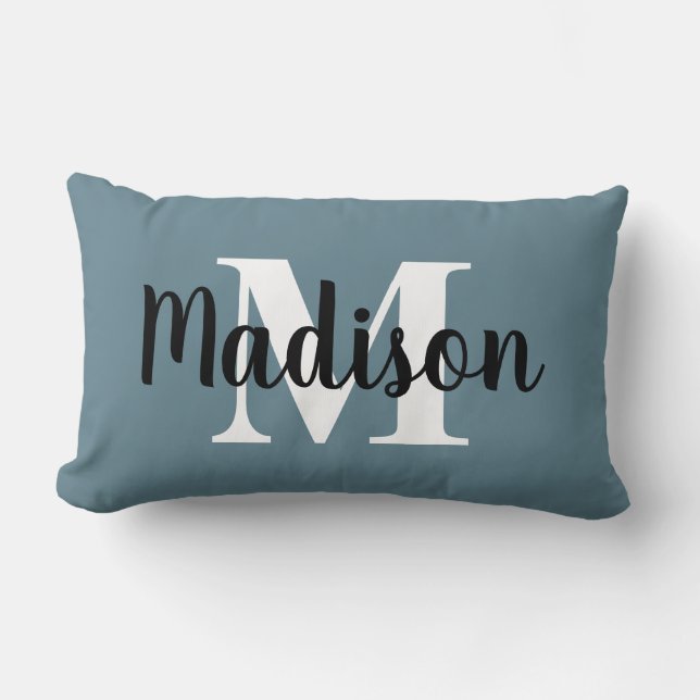 Coussin Rectangle Monogramme couleur modifiable personnalisé Nom Ble (Recto)