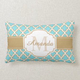 Coussin Rectangle Monogramme cyan de Marocain d'or vintage de