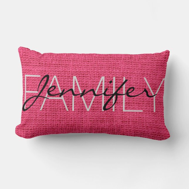 Coussin Rectangle Monogramme de Burlap Russe Rose Chaud (Recto)