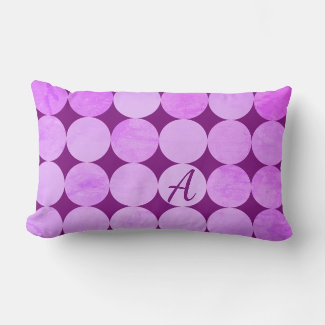 Coussin Rectangle Monogramme de cercles violets, magenta et roses (Recto)