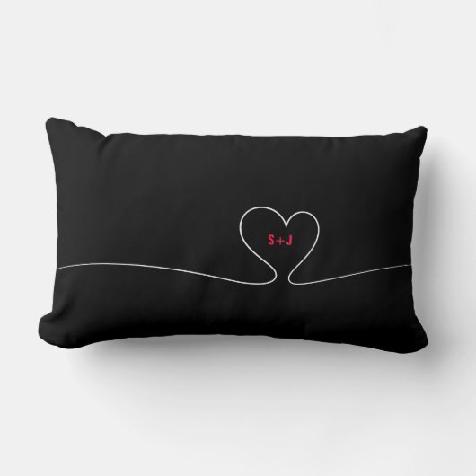 Coussin Rectangle Monogramme de cœur de la Saint-Valentin à deux ton (Recto)