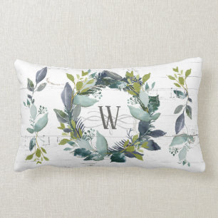 Coussin Rectangle Monogramme de couronne de laurier d'aquarelle russ