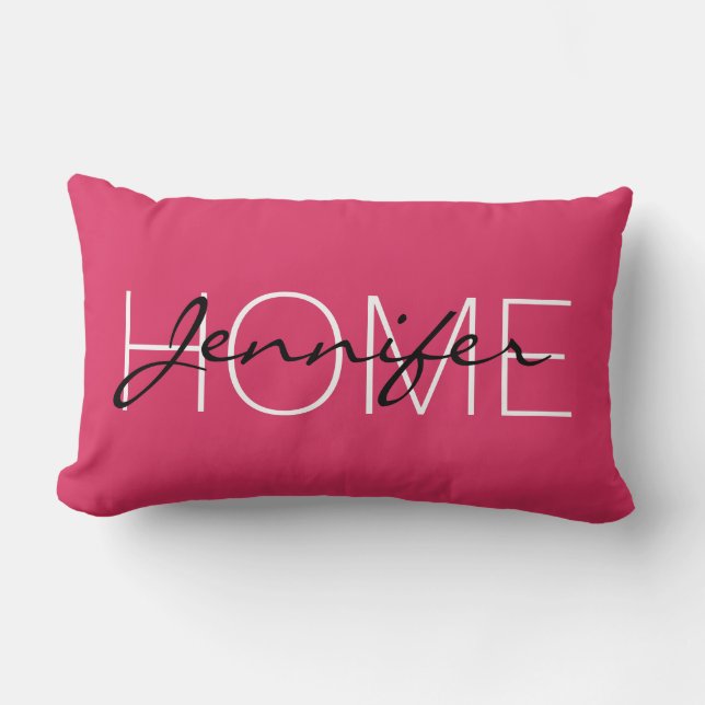 Coussin Rectangle monogramme de la maison couleur cerise (Recto)