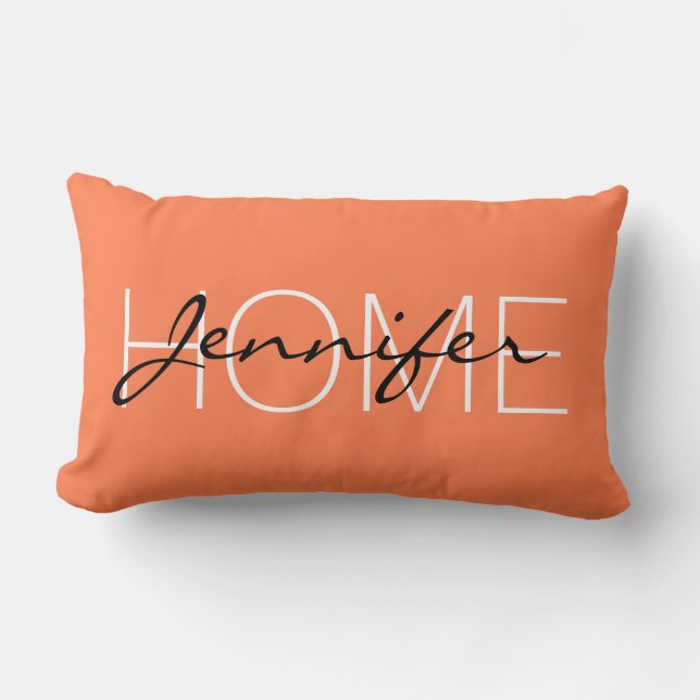 Coussin Rectangle monogramme de la maison couleur corail (Recto)