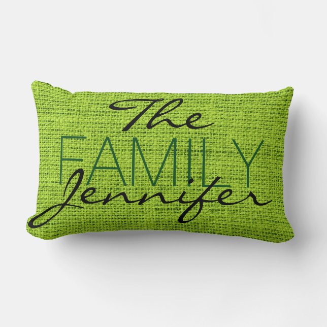 Coussin Rectangle Monogramme de lin rustique Burlap vert (Recto)