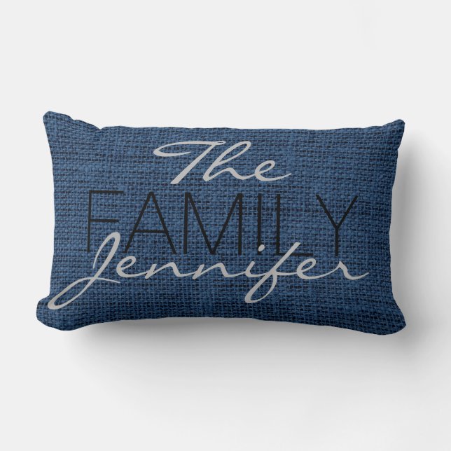 Coussin Rectangle Monogramme de lin rustique Queen Blue Burlap (Recto)