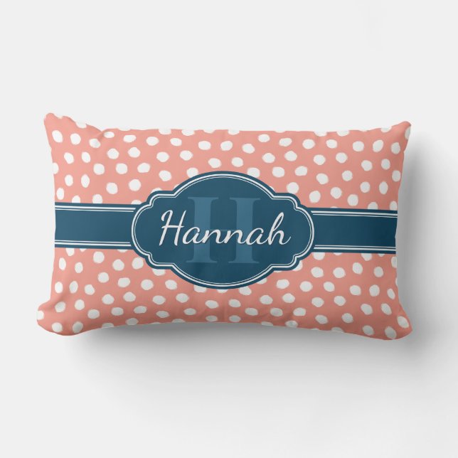 Coussin Rectangle Monogramme de marine Motif rose blanc pointillé (Recto)