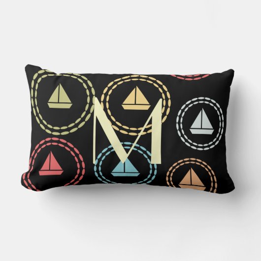 Coussin Rectangle Monogramme de motif de bateau à voile d'amusement (Recto)