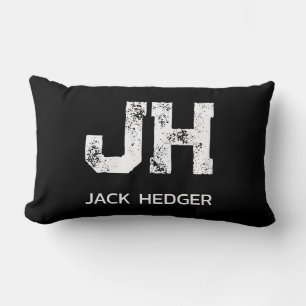 COUSSIN RECTANGLE MONOGRAMME DE NOM À DEUX LETTRES BLANC MINIMALISTE