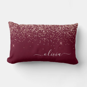 Coussin Rectangle Monogramme de Parties scintillant d'or rose rose b