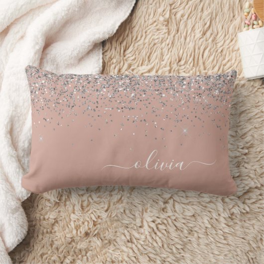 Coussin Rectangle Monogramme de Parties scintillant en argent rose v (Couverture)