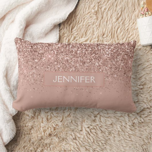 Coussin Rectangle Monogramme de Parties scintillant en or rose pâle (Couverture)