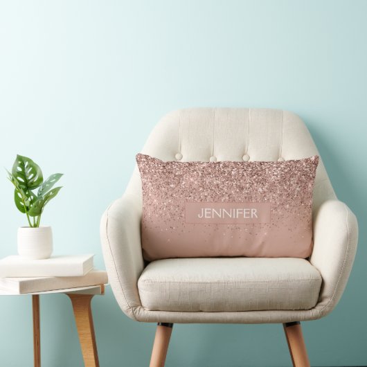 Coussin Rectangle Monogramme de Parties scintillant en or rose pâle (Chaise)