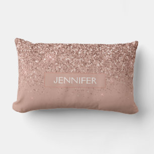 Coussin Rectangle Monogramme de Parties scintillant en or rose pâle