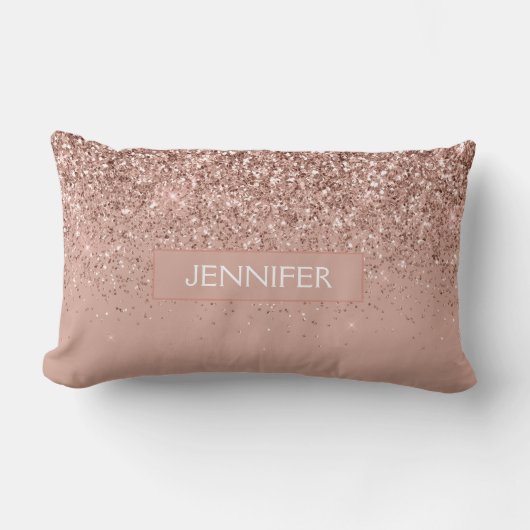 Coussin Rectangle Monogramme de Parties scintillant en or rose pâle (Recto)
