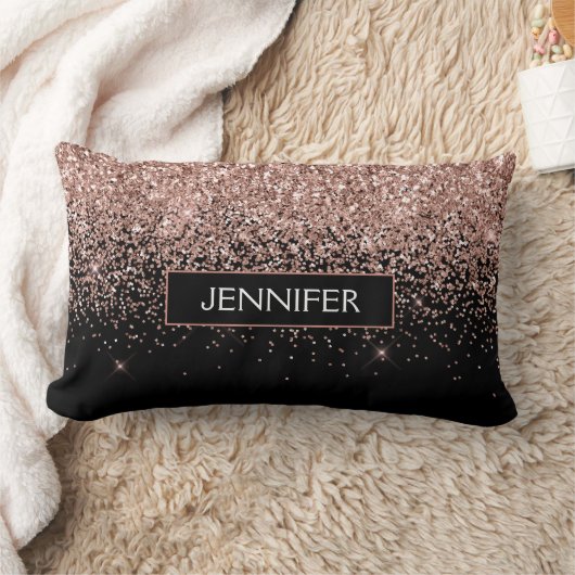 Coussin Rectangle Monogramme de Parties scintillant Noire Rose Rose (Couverture)