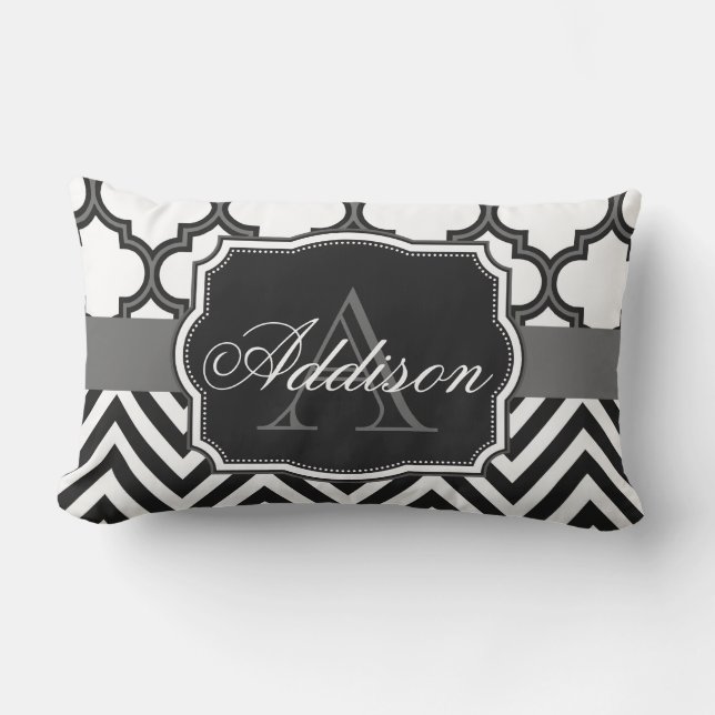 Coussin Rectangle Monogramme de Quatrefoil Chevron (Recto)