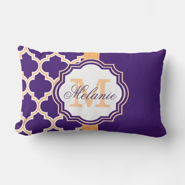 Coussin Rectangle Monogramme de Quatrefoil pourpre (Recto)