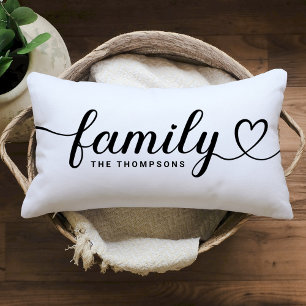 Coussin Rectangle Monogramme de script de cœur de famille blanc clas