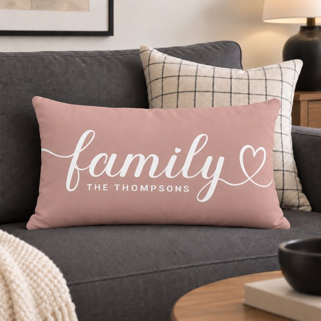 Coussin Rectangle Monogramme de script de cœur de la famille Rose po (Créateur téléchargé)