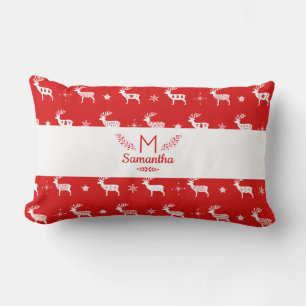 Coussin Rectangle Monogramme de vacances rouge et blanc de renne sca