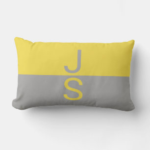 Coussin Rectangle Monogramme d'initiales modernes jaune et gris