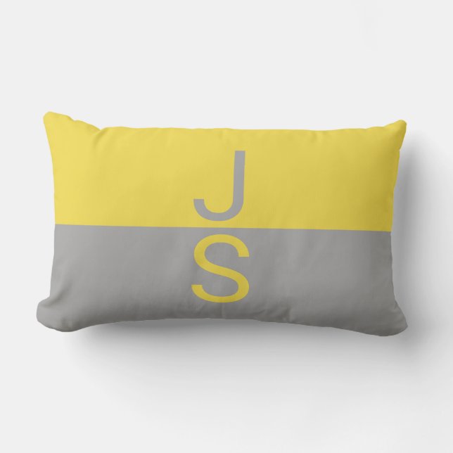 Coussin Rectangle Monogramme d'initiales modernes jaune et gris (Recto)