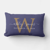 Coussin Rectangle Monogramme d'or Mariage Date Marine Bleu (Recto)