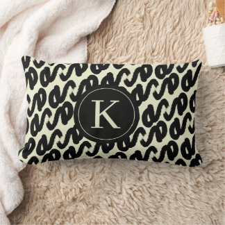Coussin Rectangle Monogramme élégant à motif abstrait noir et blanc