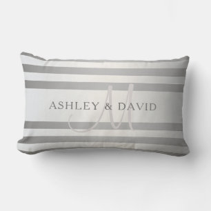 Coussin Rectangle Monogramme élégant avec rayures dégradées gris arg