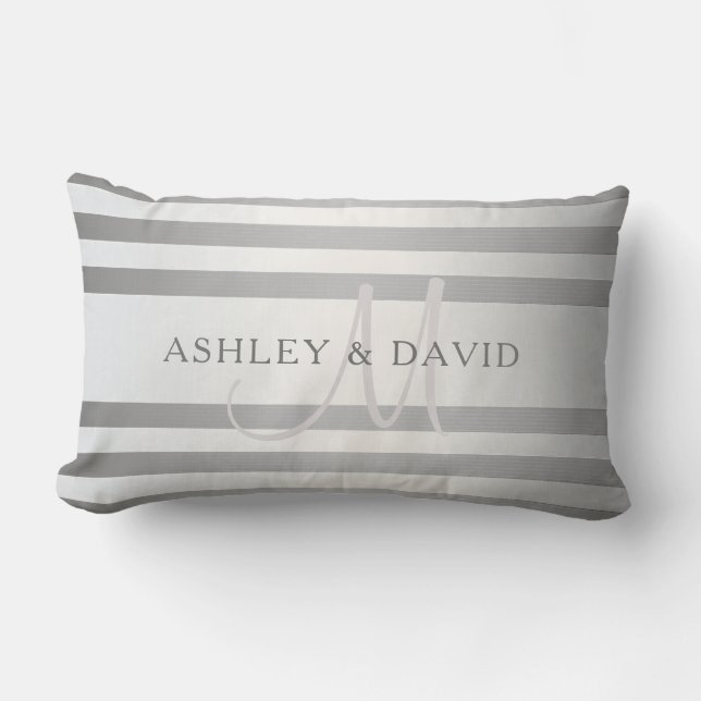 Coussin Rectangle Monogramme élégant avec rayures dégradées gris arg (Recto)