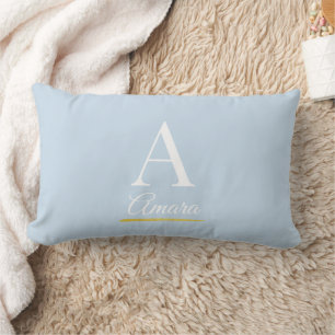 Coussin Rectangle Monogramme élégant bleu ciel