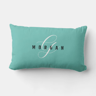 Coussin Rectangle Monogramme élégant en écriture blanche & nom en no