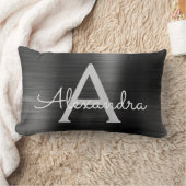Coussin Rectangle Monogramme en acier inoxydable noir de luxe Nom (Couverture)